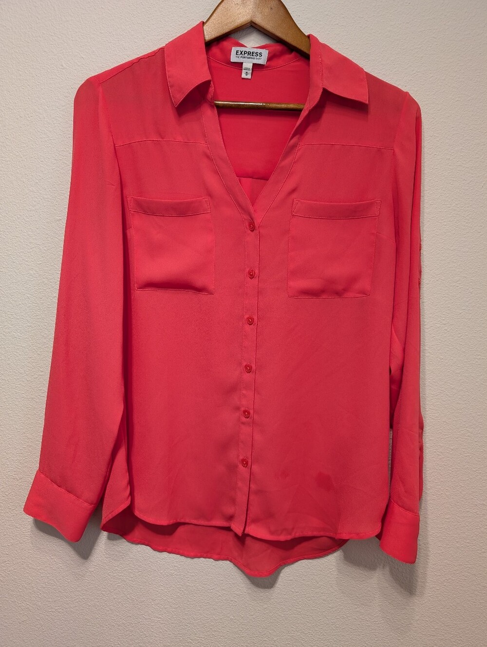 Express Women's Coral Button-Front Blouse
